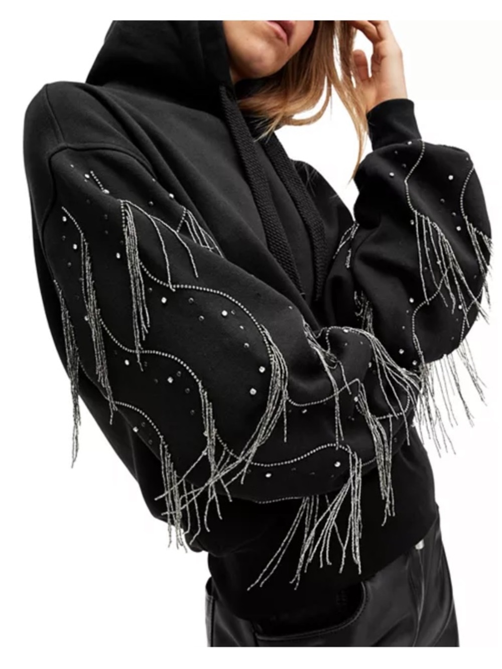 ALL SAINTS LENNON BEADED TASSEL HOODIE